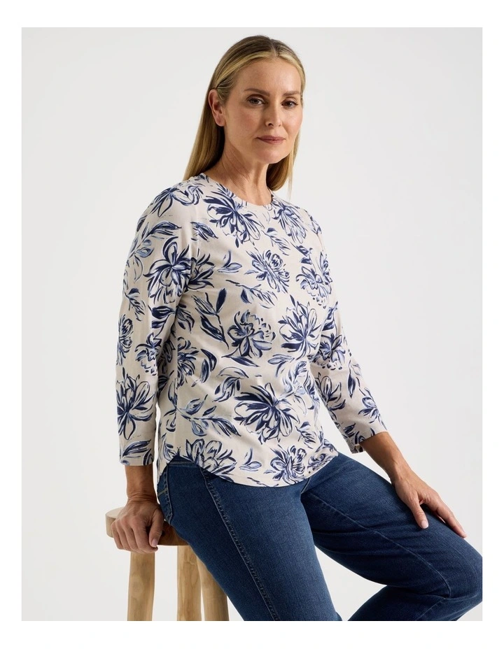 3/4 Sleeve Wardrobe Staple Tee in Oat Floral Print image 1