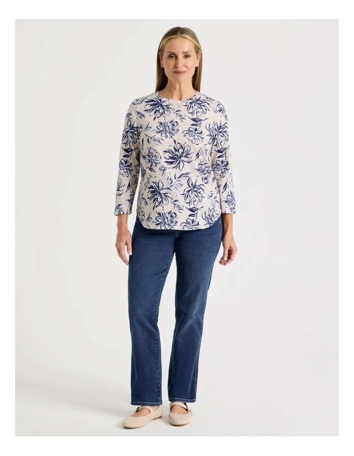 3/4 Sleeve Wardrobe Staple Tee in Oat Floral Print image 3