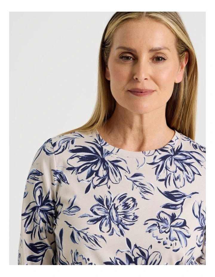 3/4 Sleeve Wardrobe Staple Tee in Oat Floral Print image 4