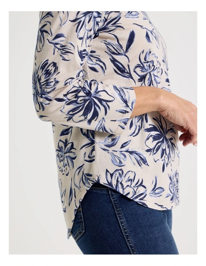 3/4 Sleeve Wardrobe Staple Tee in Oat Floral Print image 5
