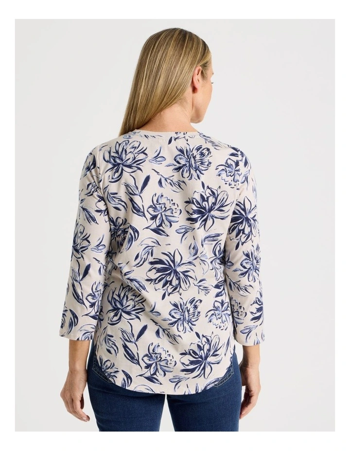 3/4 Sleeve Wardrobe Staple Tee in Oat Floral Print image 6