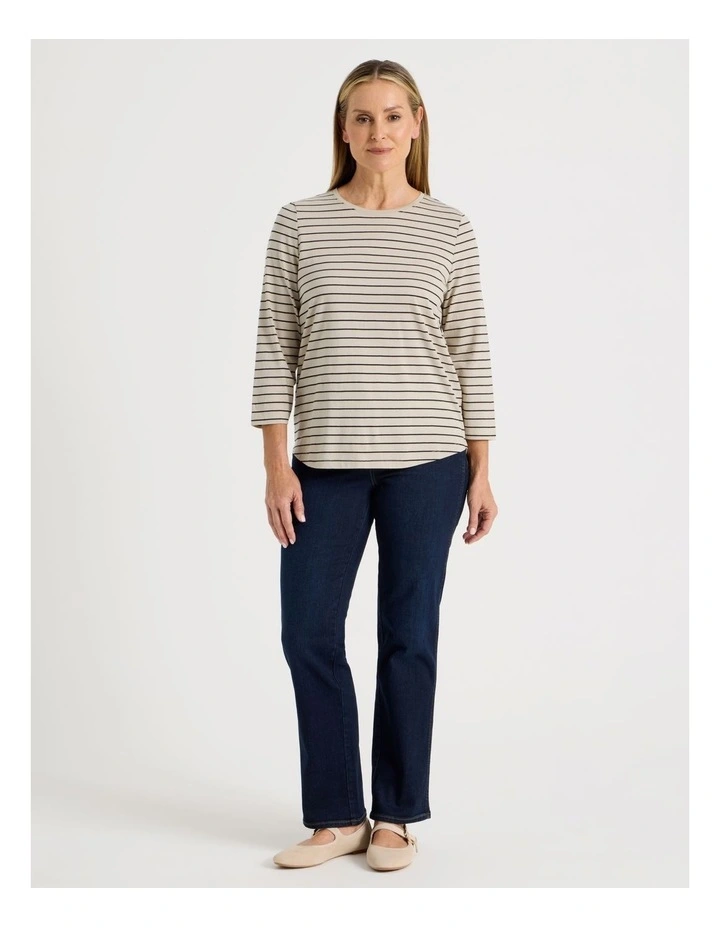 3/4 Sleeve Wardrobe Staple Tee in Neutral/Black Stripe image 5