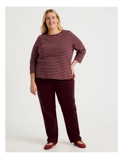 3/4 Sleeve Wardrobe Staple Tee in Burgundy Stripe