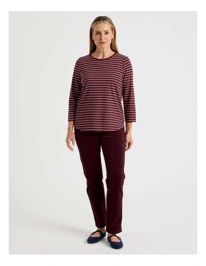 3/4 Sleeve Wardrobe Staple Tee in Burgundy Stripe image 4