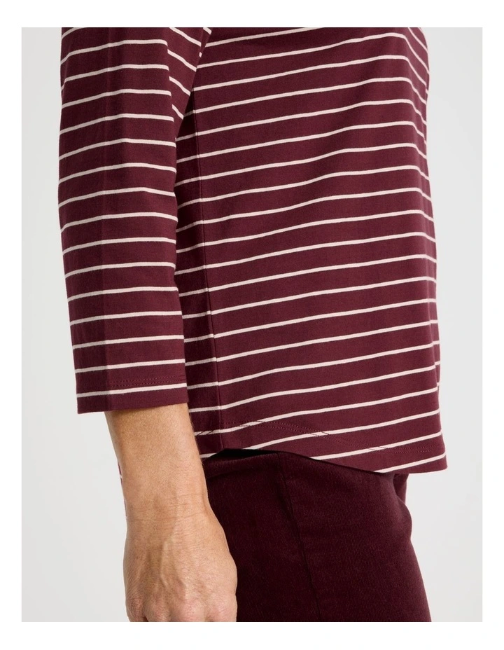3/4 Sleeve Wardrobe Staple Tee in Burgundy Stripe image 6