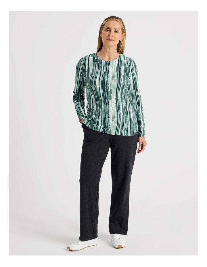 Long Sleeve Soft Touch Tee With Crew Neck in Greens Vertical Coastal Stripe image 2