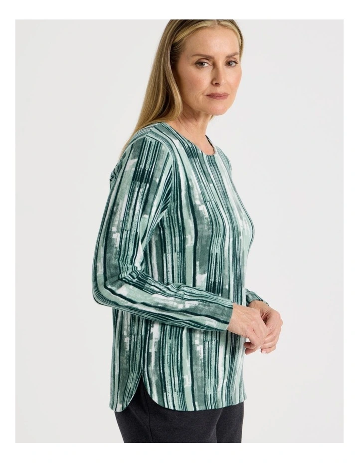 Long Sleeve Soft Touch Tee With Crew Neck in Greens Vertical Coastal Stripe image 3