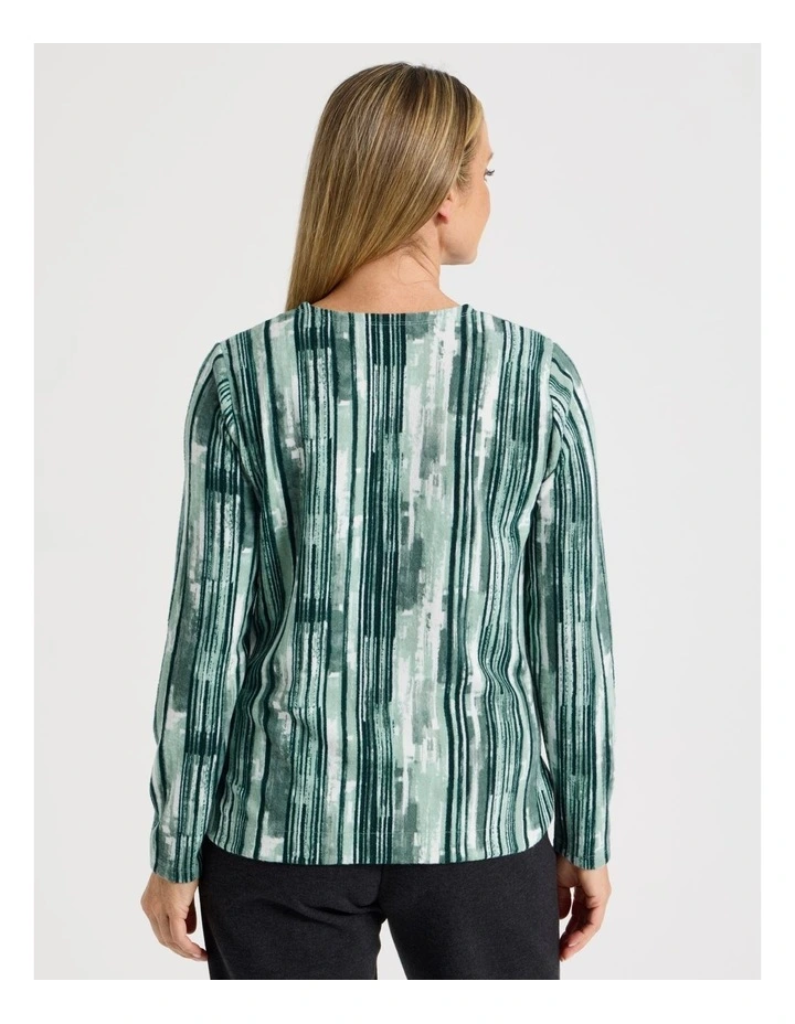 Long Sleeve Soft Touch Tee With Crew Neck in Greens Vertical Coastal Stripe image 5