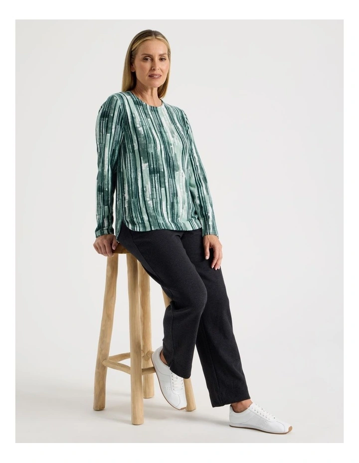Long Sleeve Soft Touch Tee With Crew Neck in Greens Vertical Coastal Stripe image 6