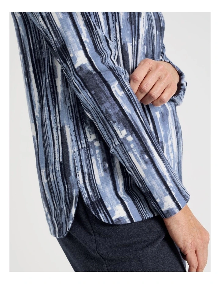 Long Sleeve Soft Touch Tee With Crew Neck in Blues Vertical Coastal Stripe image 2