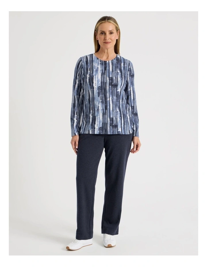 Long Sleeve Soft Touch Tee With Crew Neck in Blues Vertical Coastal Stripe image 3