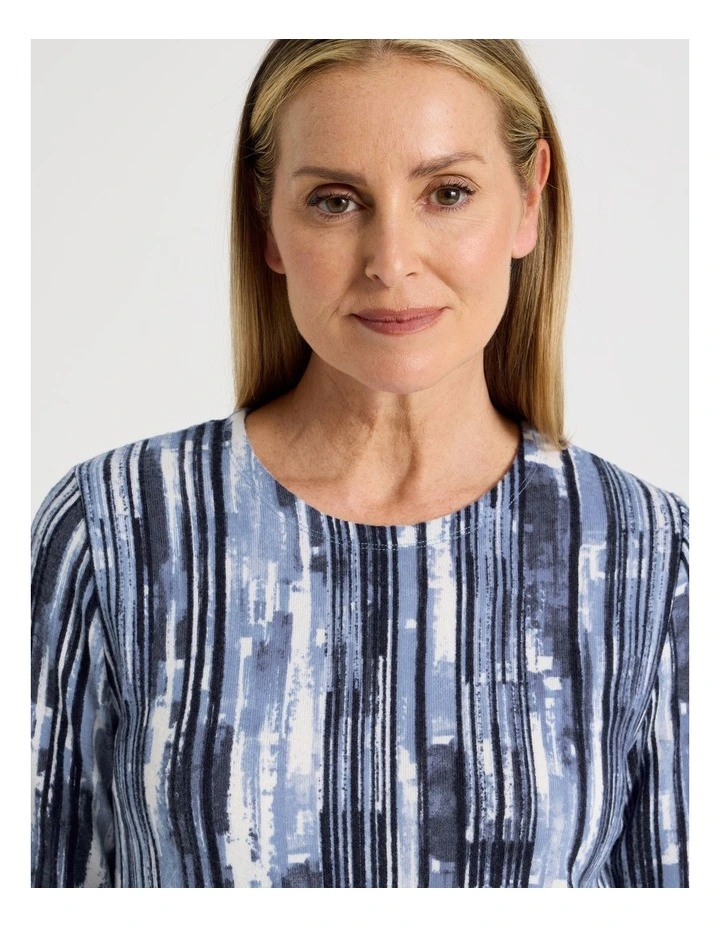 Long Sleeve Soft Touch Tee With Crew Neck in Blues Vertical Coastal Stripe image 5