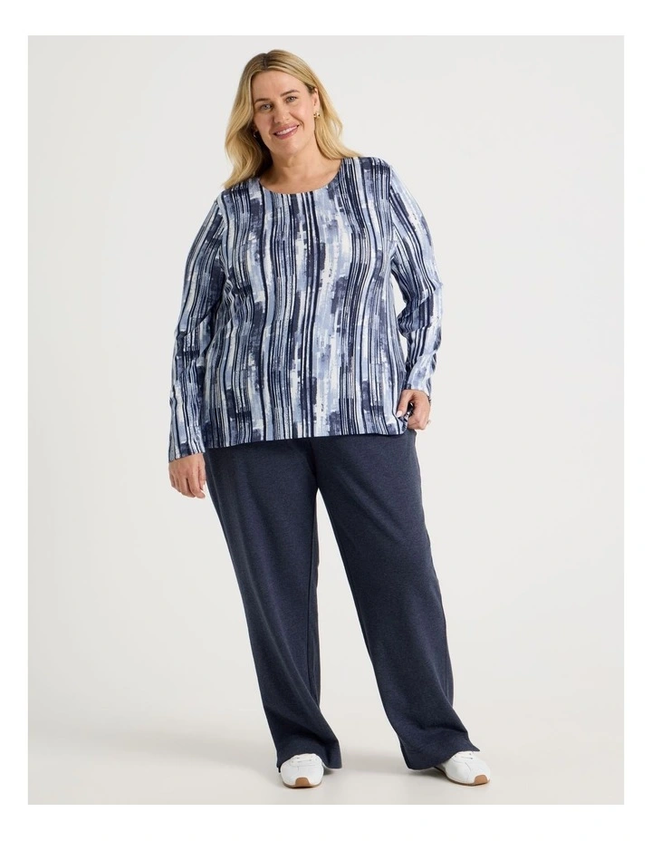 Long Sleeve Soft Touch Tee With Crew Neck in Blues Vertical Coastal Stripe image 7