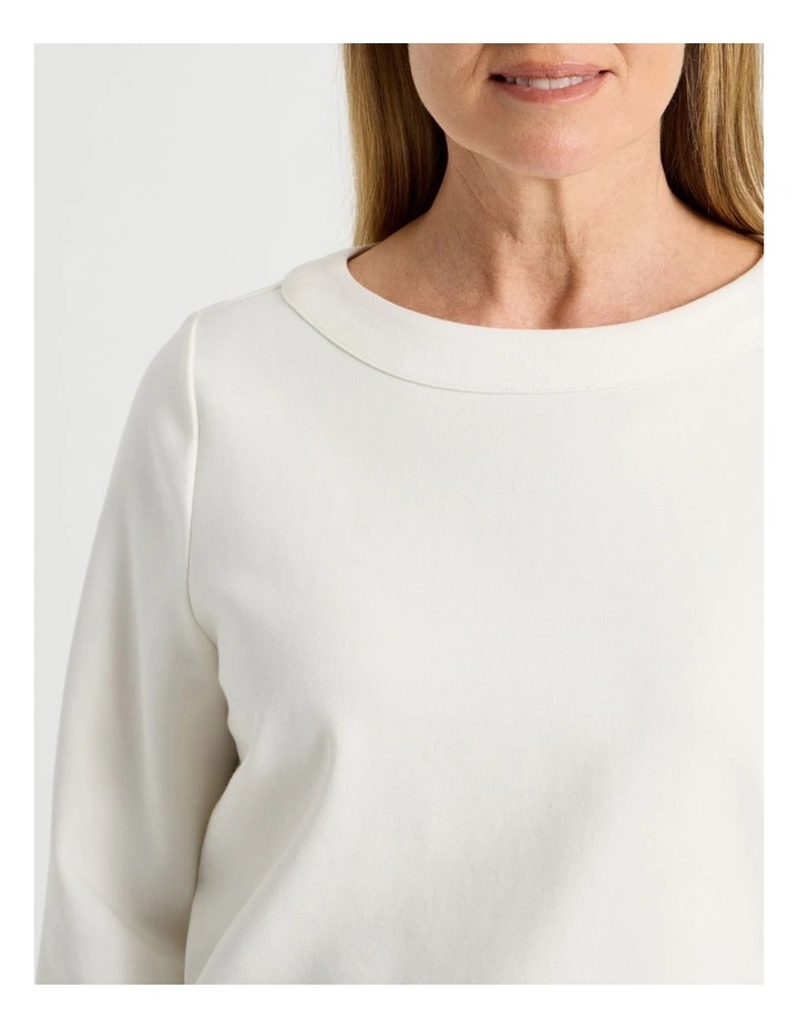 Funnel Neck 3/4 Sleeve Tee With Contrast Piping And Buttons in Ivory image 6