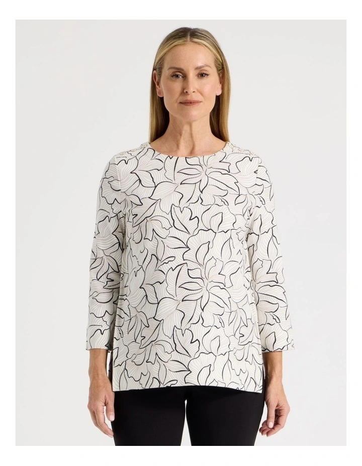 Button Shoulder Tunic With Side Insert Panels in Ivory Floral Print image 2