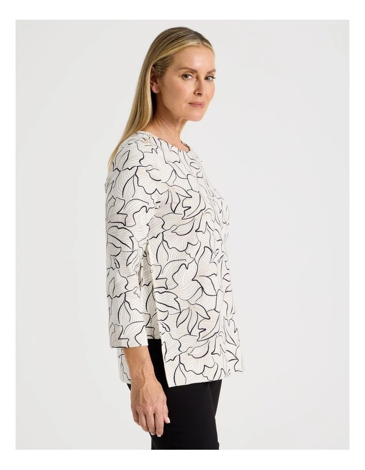 Button Shoulder Tunic With Side Insert Panels in Ivory Floral Print image 4