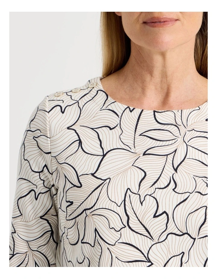 Button Shoulder Tunic With Side Insert Panels in Ivory Floral Print image 5