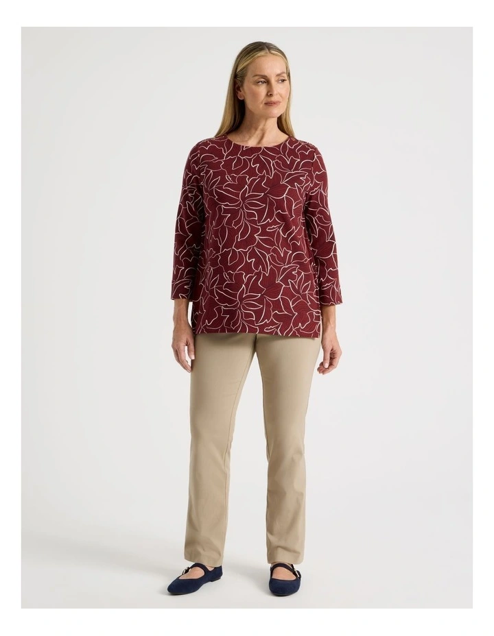 Button Shoulder Tunic With Side Insert Panels in Burgundy Floral Artwork image 3