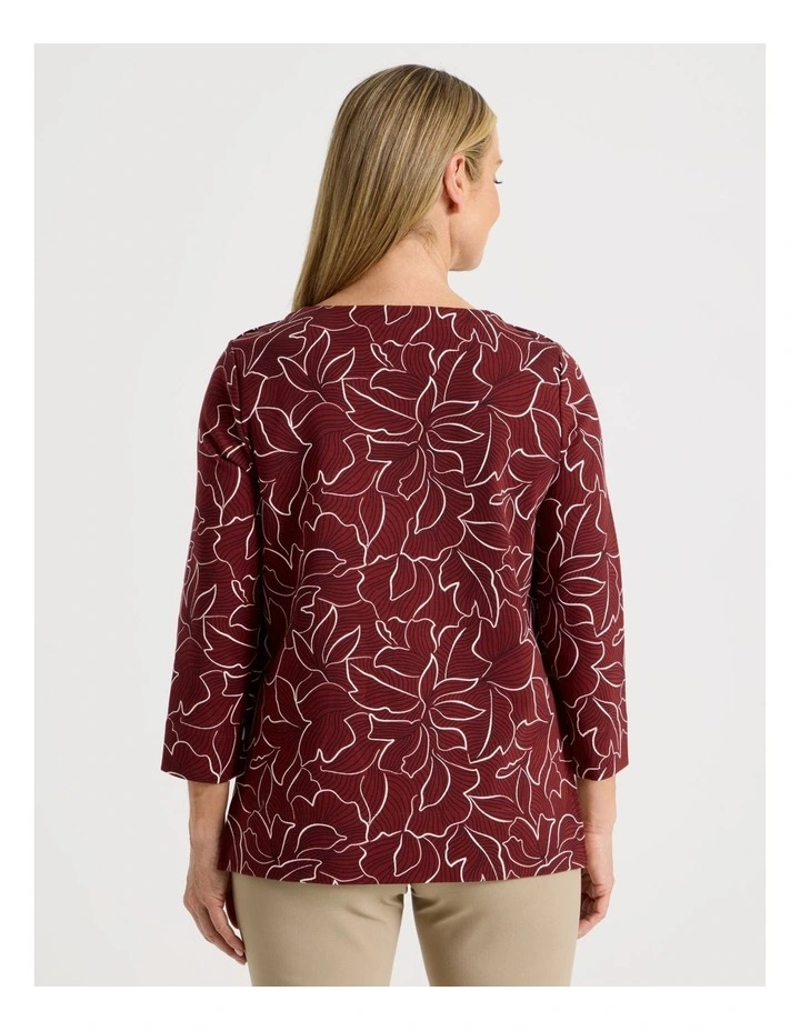 Button Shoulder Tunic With Side Insert Panels in Burgundy Floral Artwork image 7