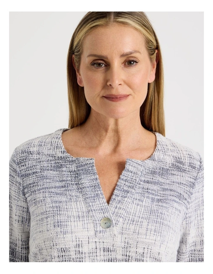 V Neck With Button Textured Tee in Navy/Ivory image 3