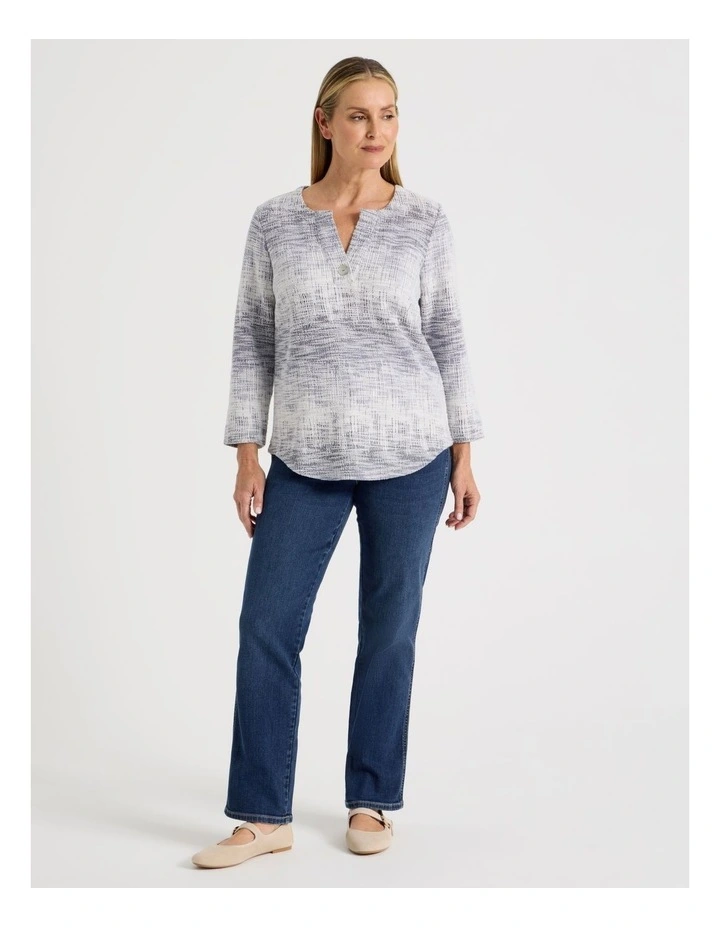 V Neck With Button Textured Tee in Navy/Ivory image 4