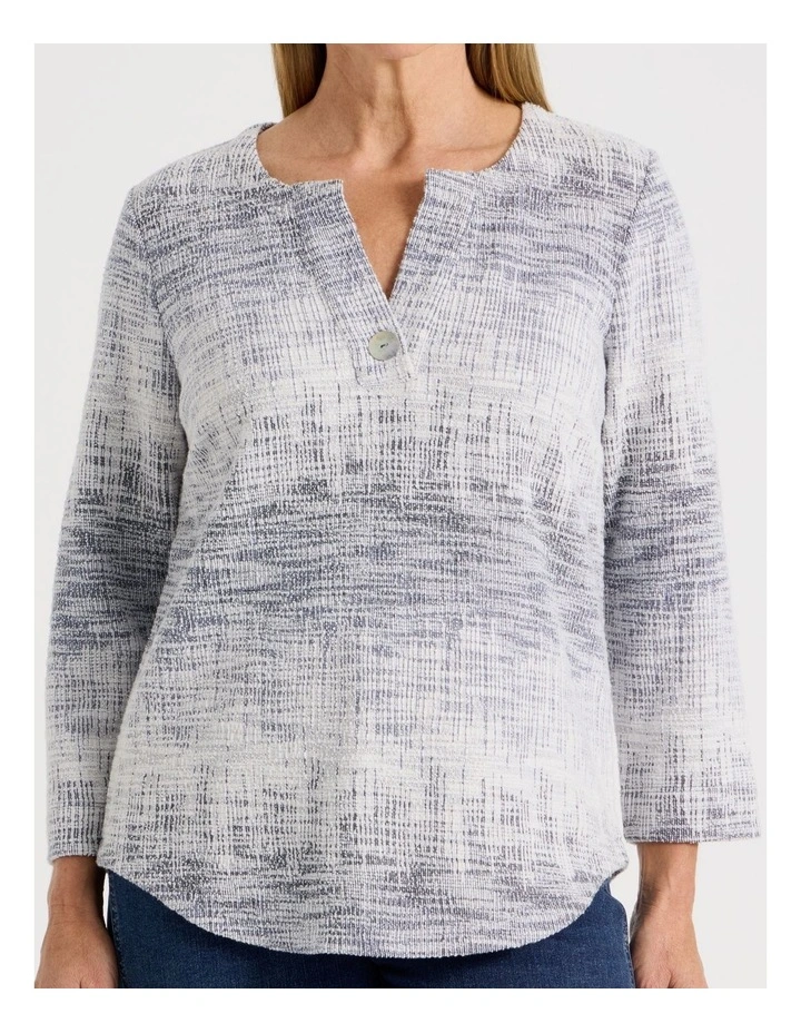 V Neck With Button Textured Tee in Navy/Ivory image 5