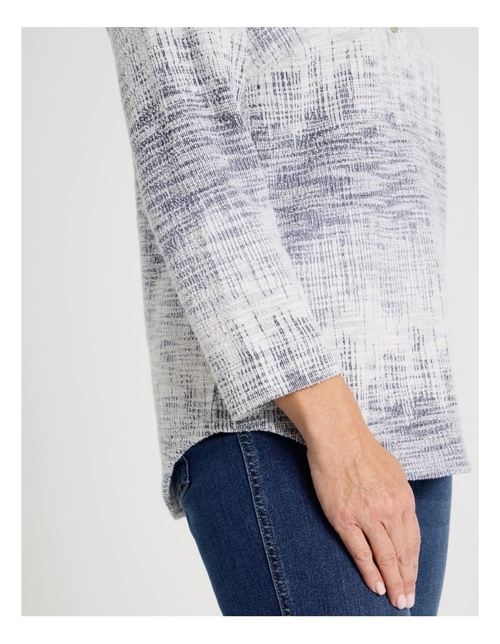 V Neck With Button Textured Tee in Navy/Ivory image 5