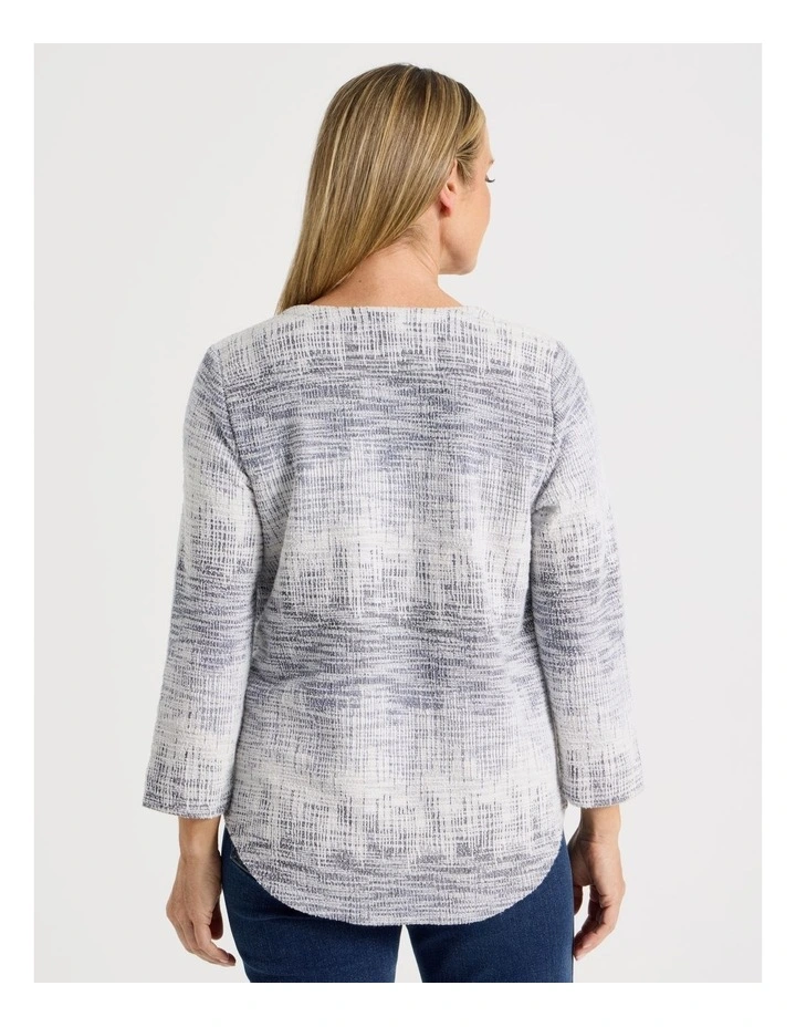 V Neck With Button Textured Tee in Navy/Ivory image 6