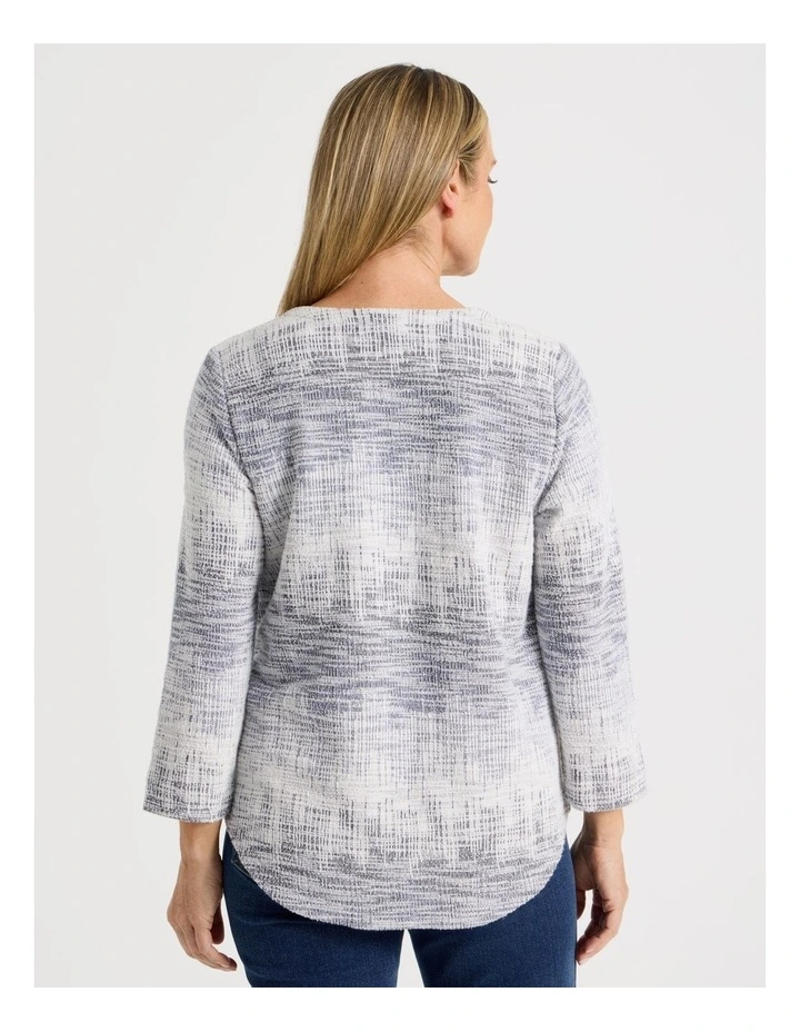 V Neck With Button Textured Tee in Navy/Ivory image 7