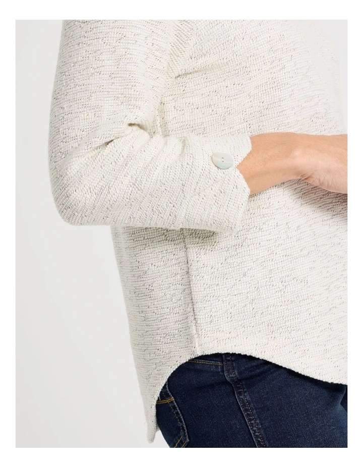 3/4 Sleeve Textured Tee With Button Neck in Ivory Speckle image 4