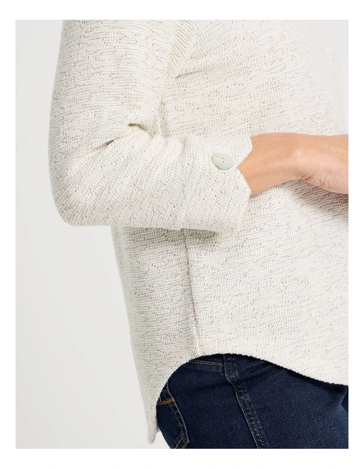 3/4 Sleeve Textured Tee With Button Neck in Ivory Speckle image 5