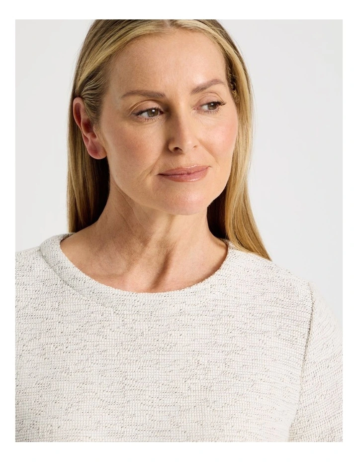 3/4 Sleeve Textured Tee With Button Neck in Ivory Speckle image 6