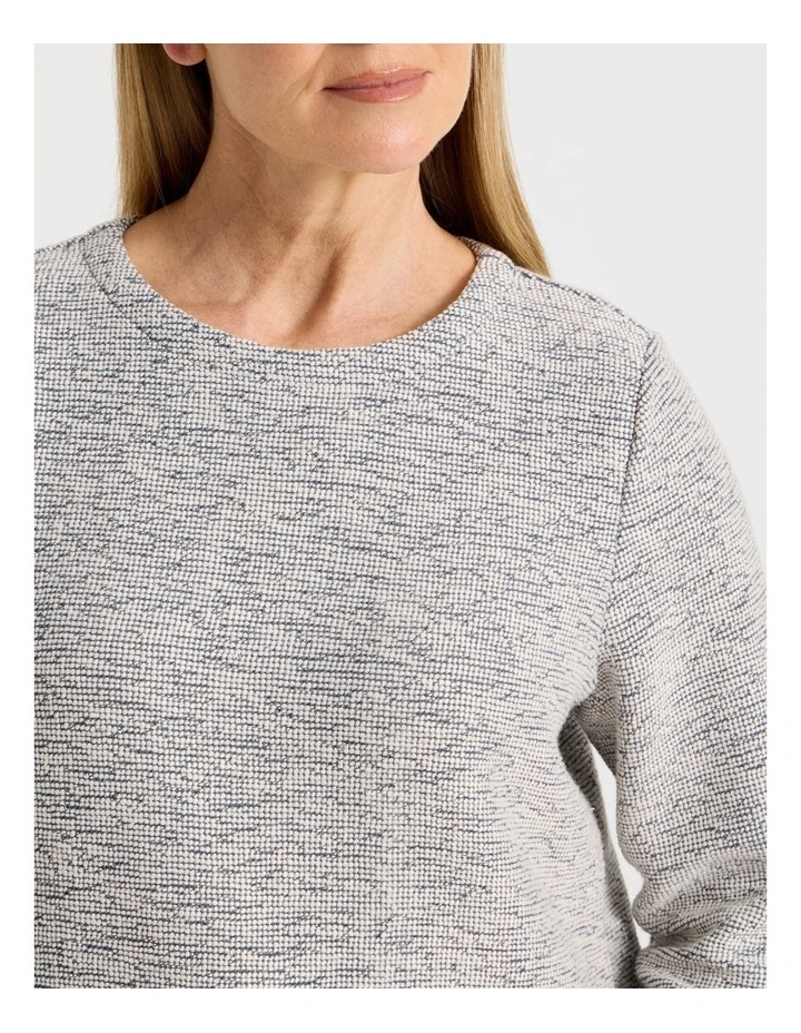 3/4 Sleeve Textured Tee With Button Neck in Navy Speckle image 5