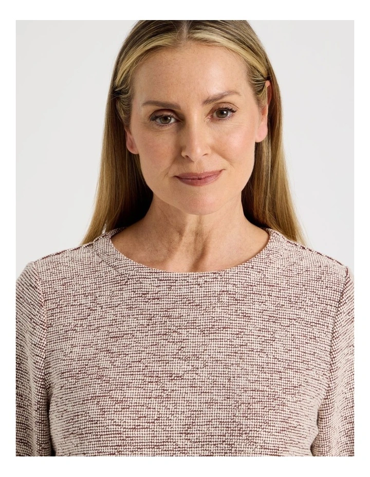 3/4 Sleeve Textured Tee With Button Neck in Port Speckle image 4