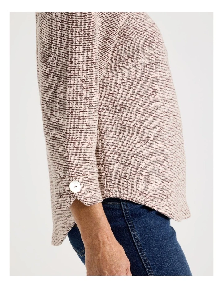 3/4 Sleeve Textured Tee With Button Neck in Port Speckle image 5