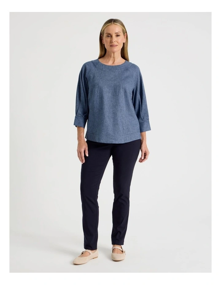 Elbow Length Pleat Sleeve Spliced Top in Blues image 3