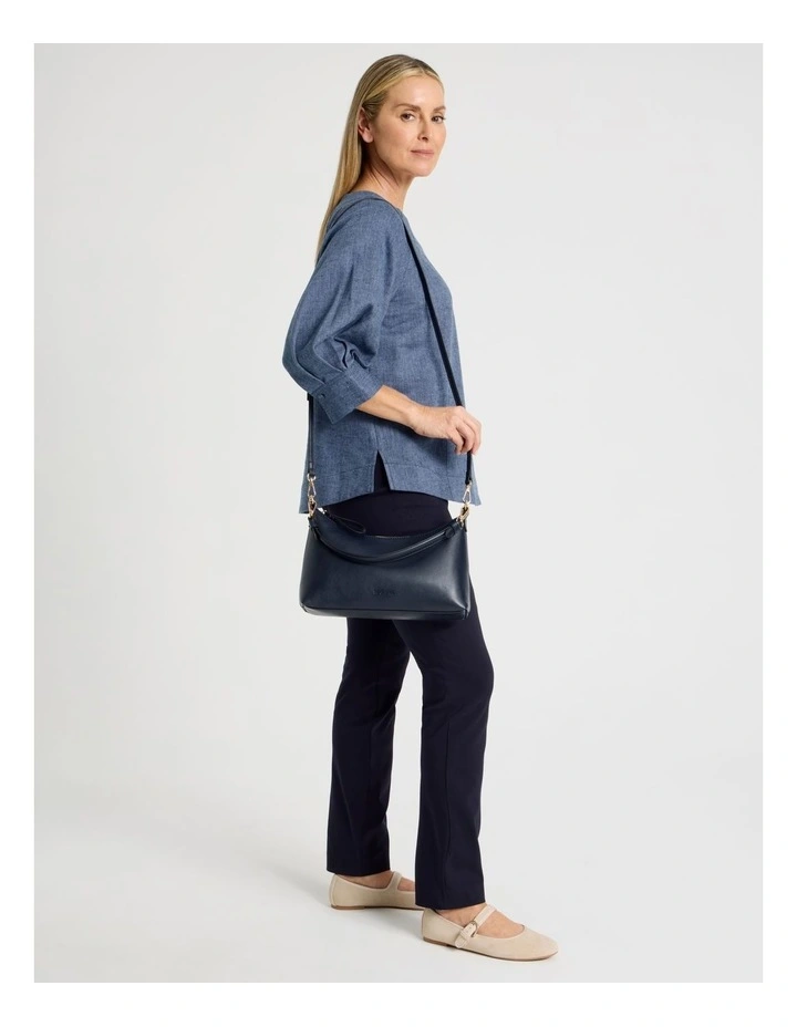 Elbow Length Pleat Sleeve Spliced Top in Blues image 6