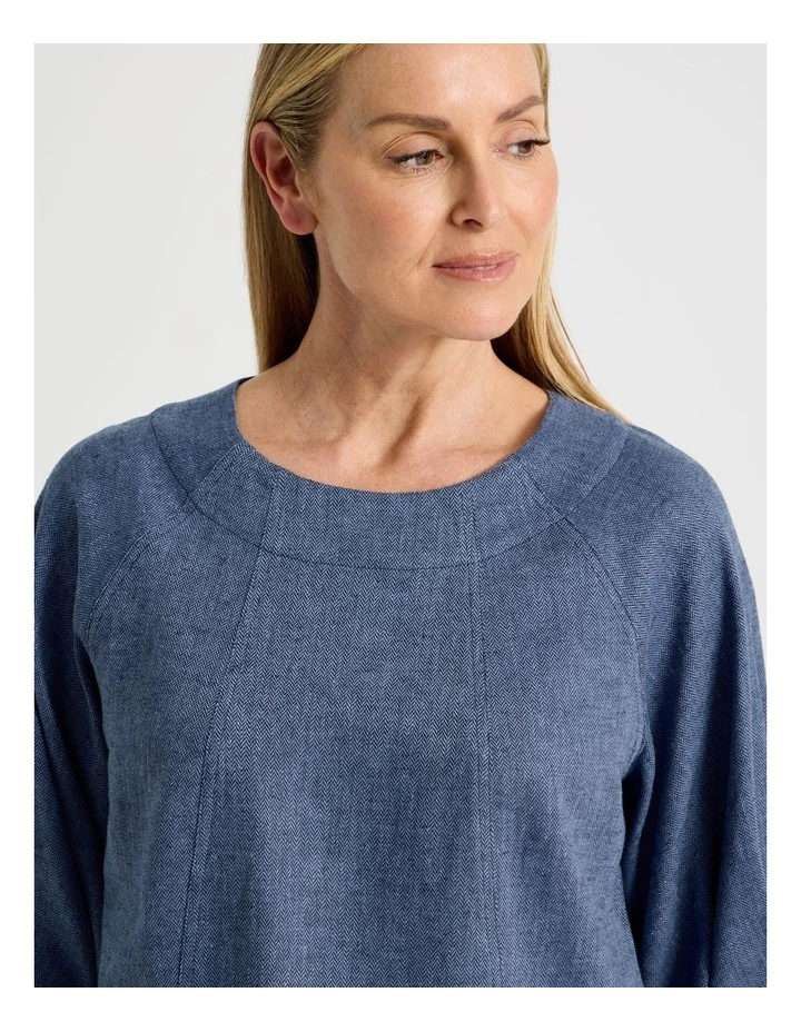 Elbow Length Pleat Sleeve Spliced Top in Blues image 7
