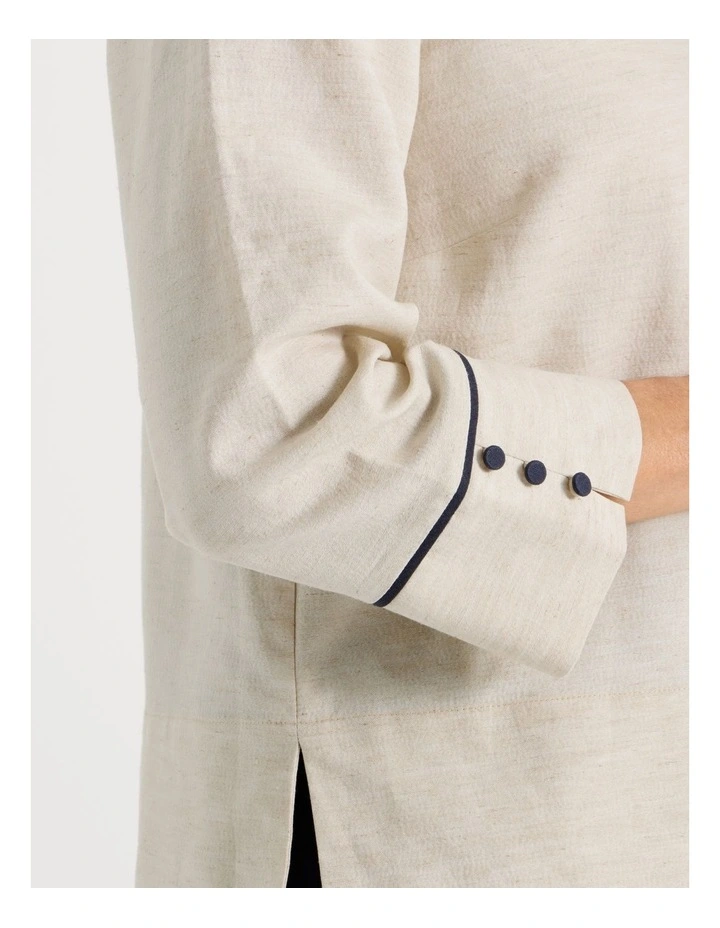 Spliced 3/4 Sleeve Top With Contrast Piping in Oatmeal image 4