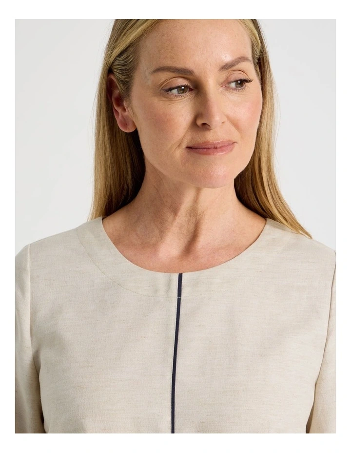 Spliced 3/4 Sleeve Top With Contrast Piping in Oatmeal image 5