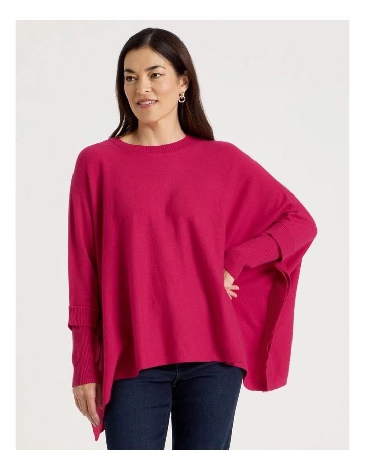 Crew Neck Poncho in Hot Pink image 1