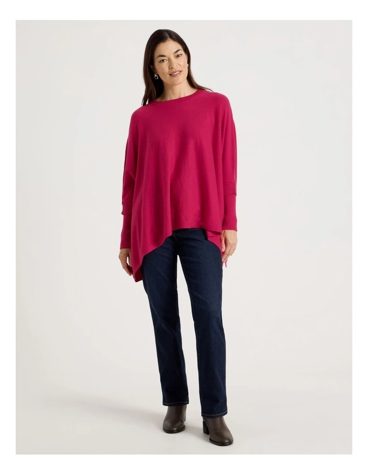 Crew Neck Poncho in Hot Pink image 2