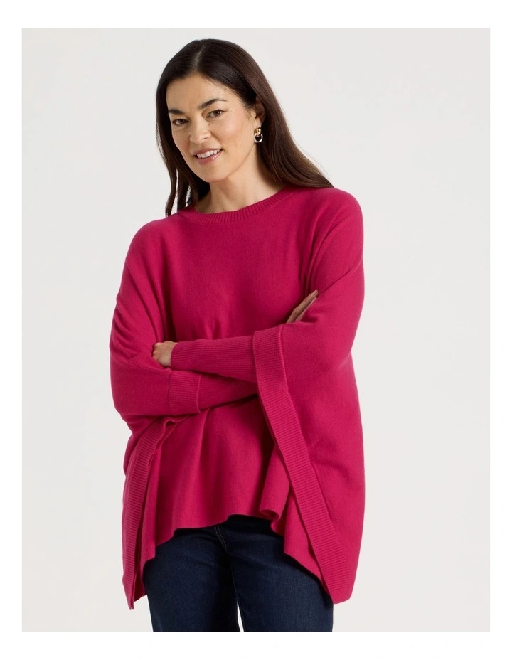 Crew Neck Poncho in Hot Pink image 3