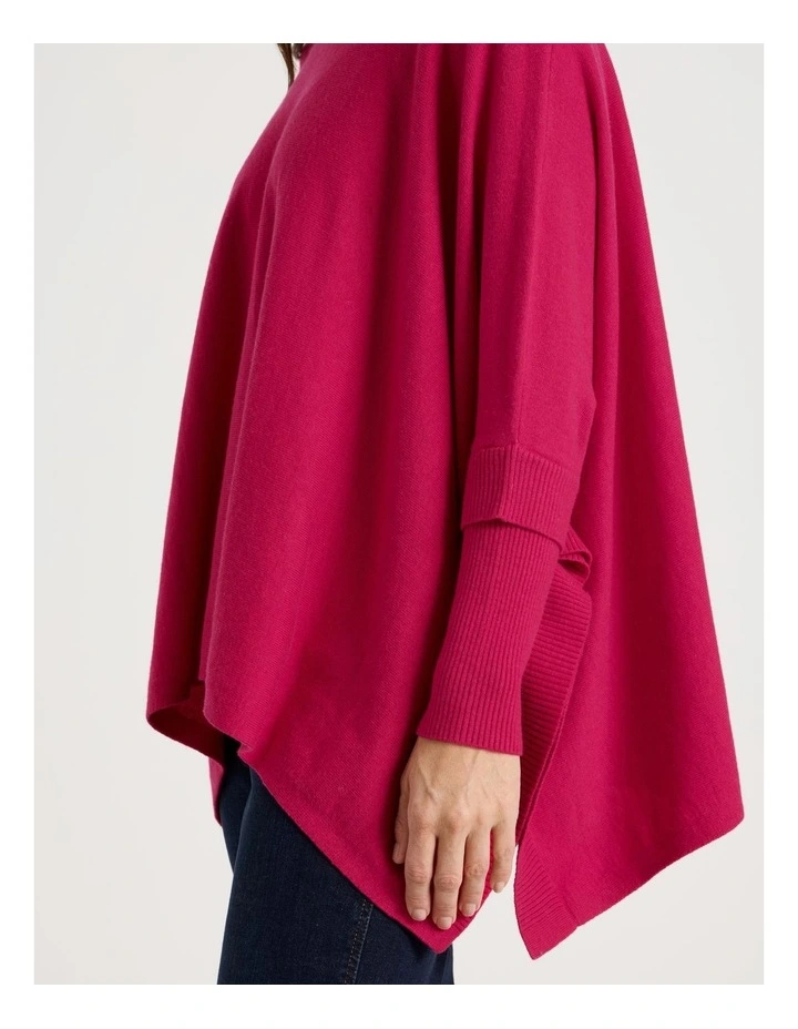 Crew Neck Poncho in Hot Pink image 5