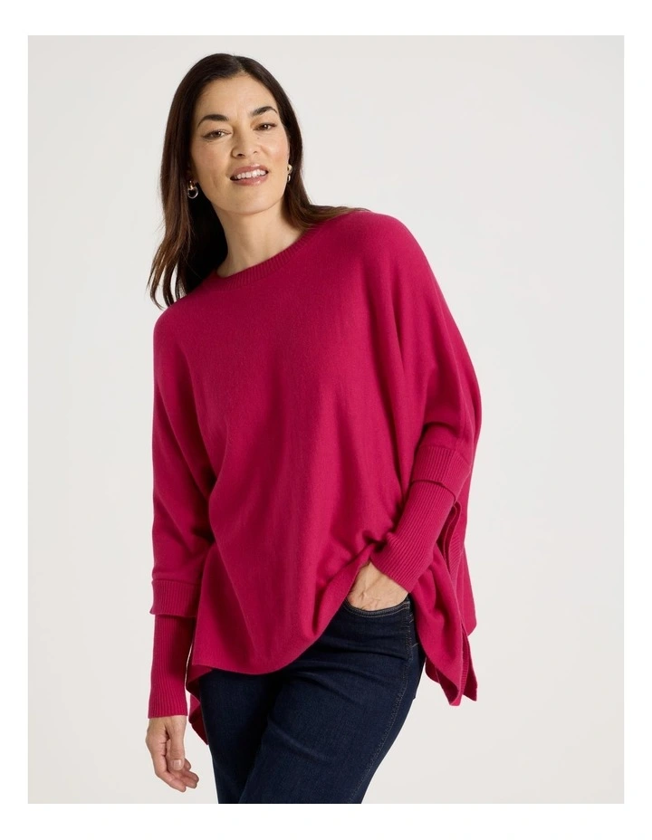 Crew Neck Poncho in Hot Pink image 7
