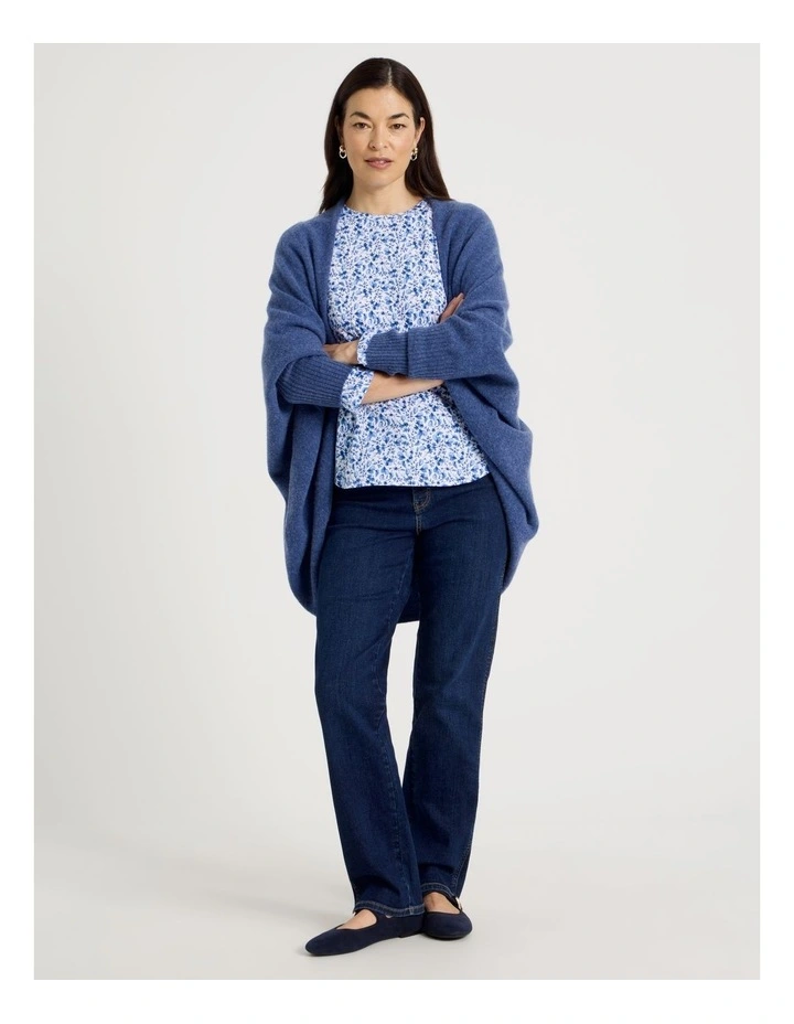 Long Sleeve Wardrobe Staple Tee in Blue Ditsy Floral Print image 2