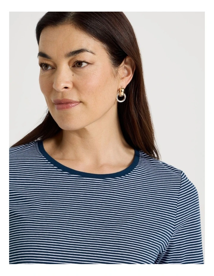 Long Sleeve Wardrobe Staple Tee in Teal/Ivory Stripe image 5