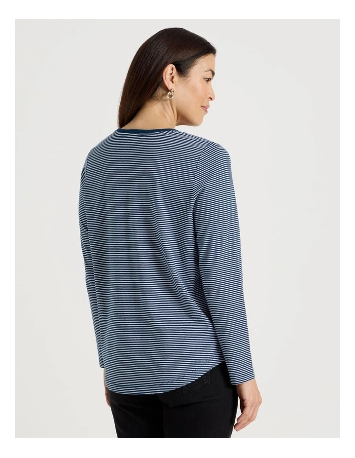 Long Sleeve Wardrobe Staple Tee in Teal/Ivory Stripe image 6