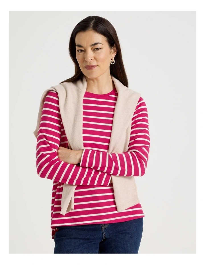 Long Sleeve Layering Tee in Hot Pink/Ivory Stripe image 1
