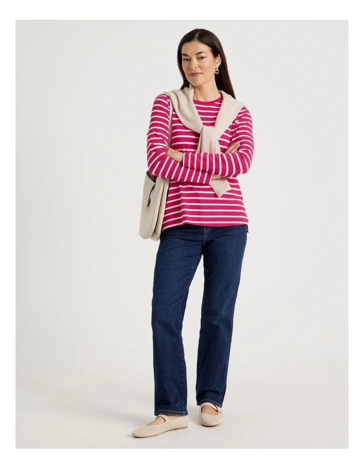 Long Sleeve Layering Tee in Hot Pink/Ivory Stripe image 2